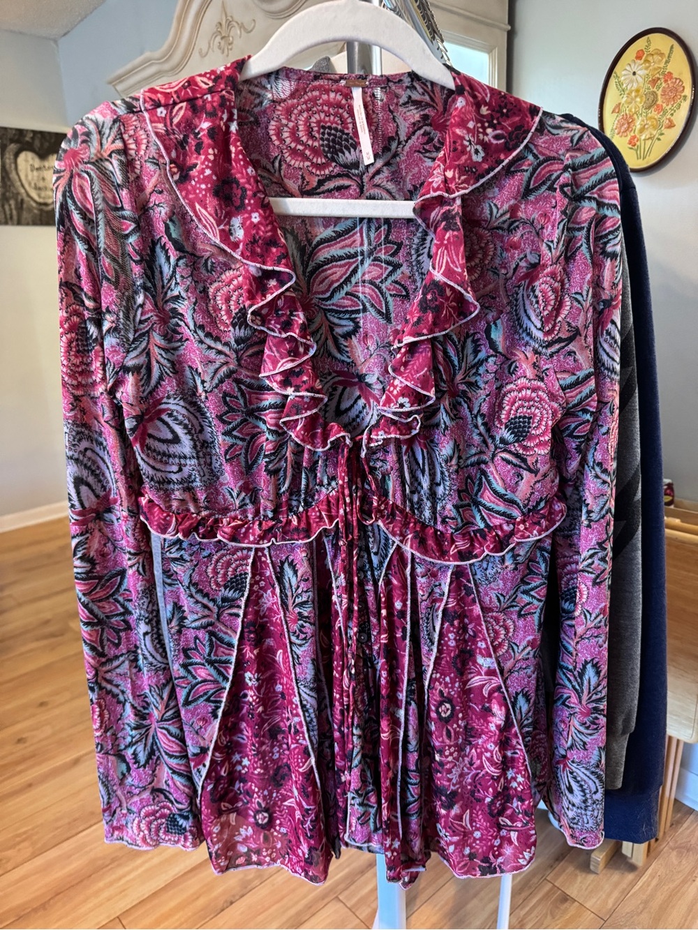 Free People Floral Mesh Top Size Medium